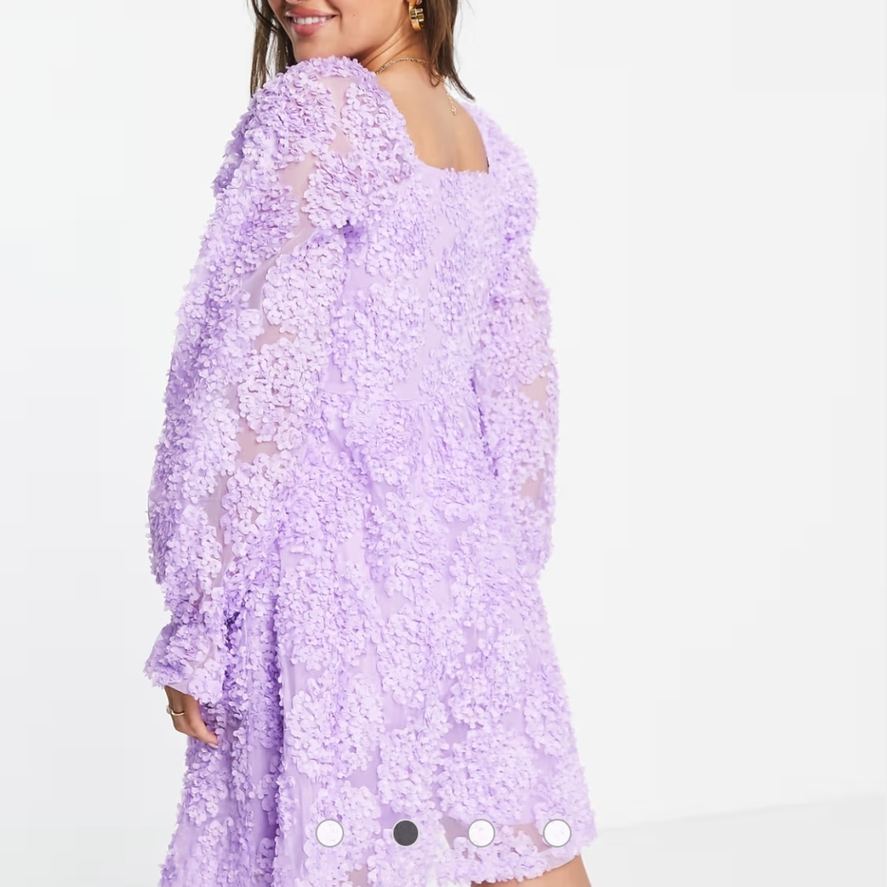 PIECES 3D Embroidery Smocked Dress. Fully Lined. Long Bishop Sleeves. S… - Picture 3 of 4